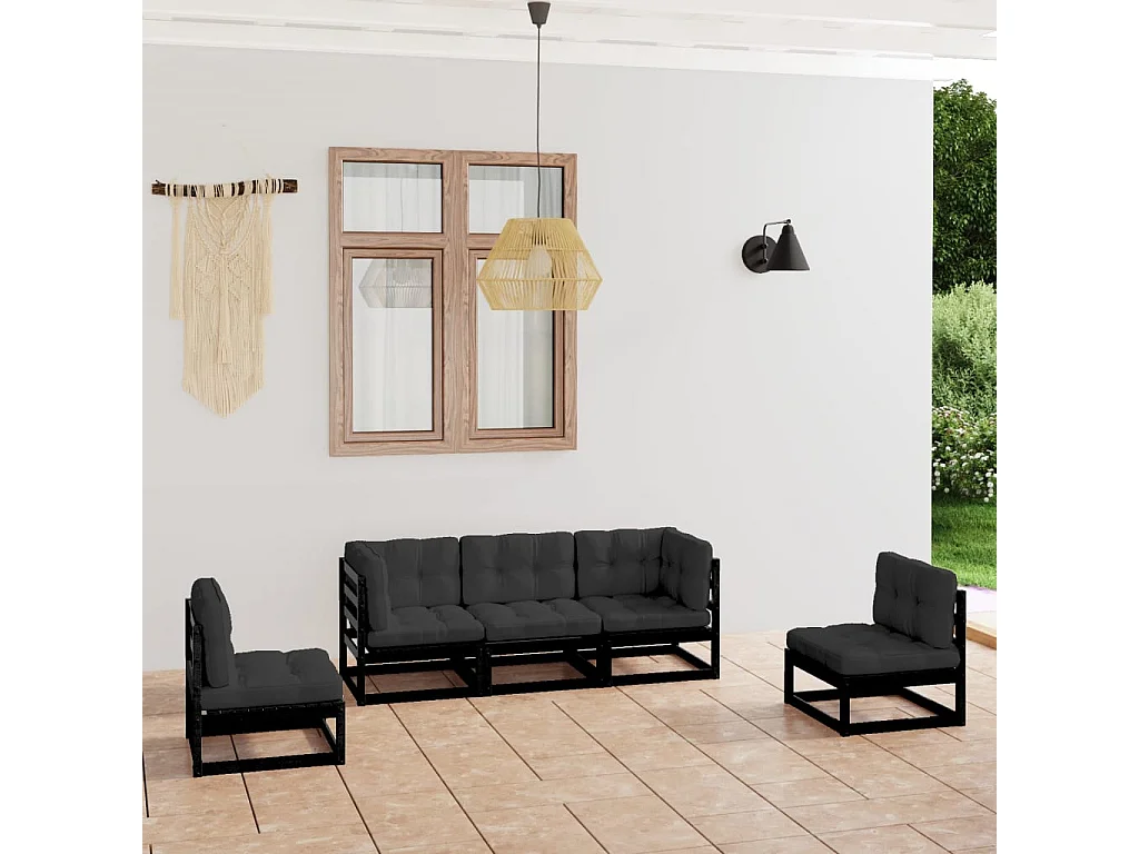 5-tlg. Garten-Lounge-Set mit Kissen Massivholz Kiefer