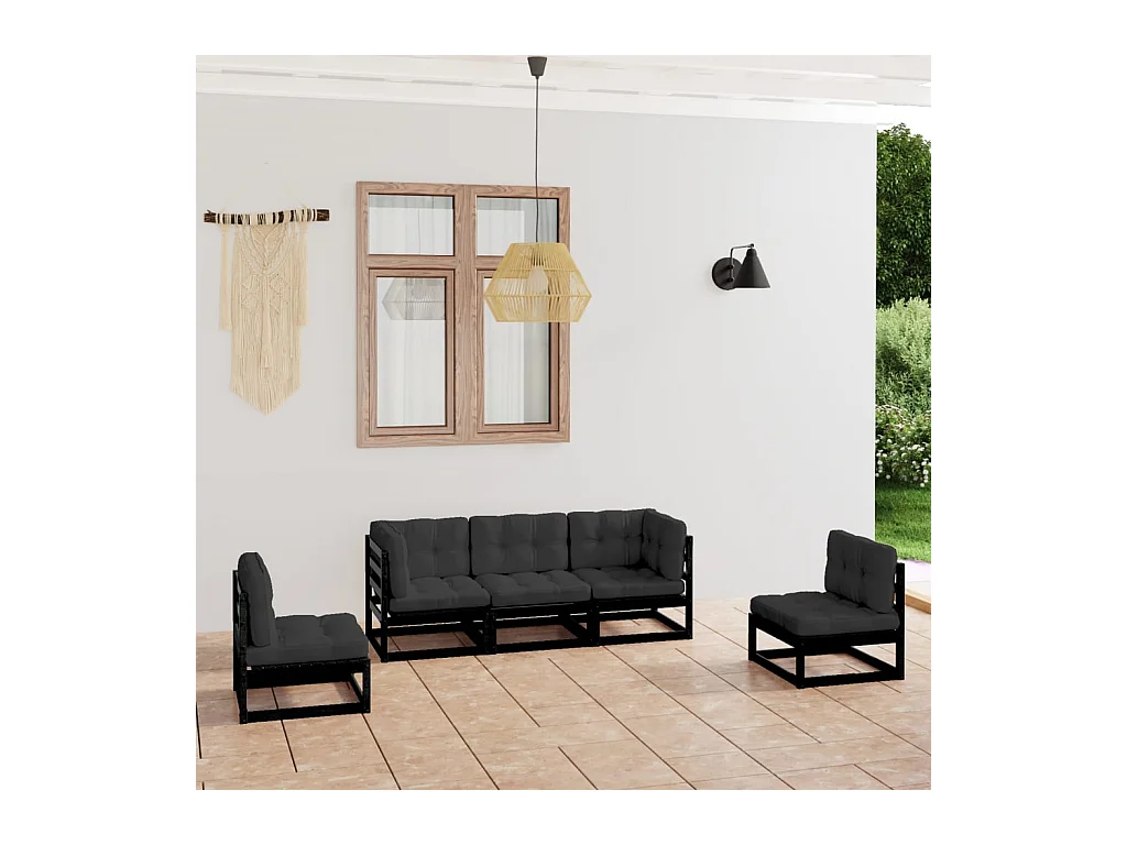 Salon de jardin 5 pcs avec coussins Bois de pin massif