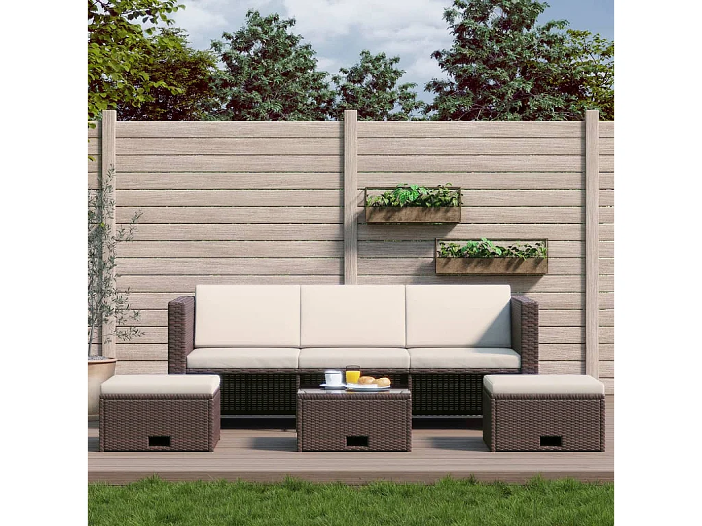 4-tlg. Garten-Lounge-Set mit Auflagen Poly Rattan Braun