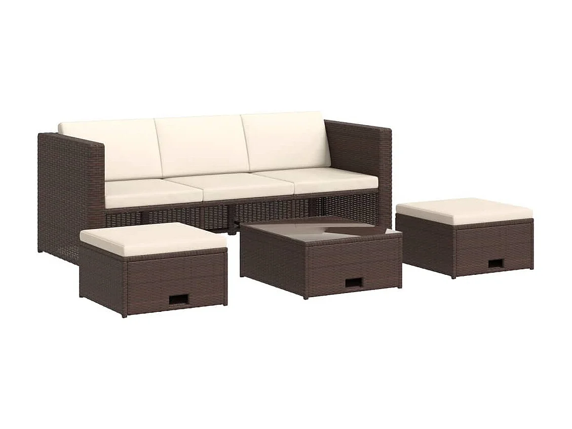 4-tlg. Garten-Lounge-Set mit Auflagen Poly Rattan Braun