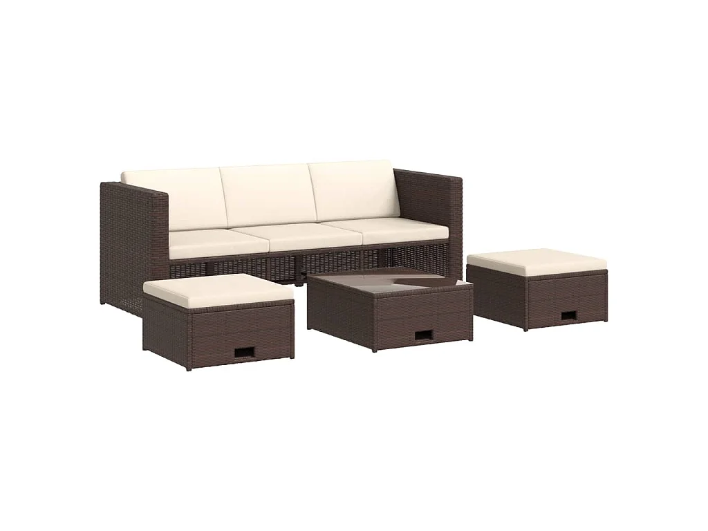 Salon de jardin 4 pcs avec coussins Résine tressée Marron