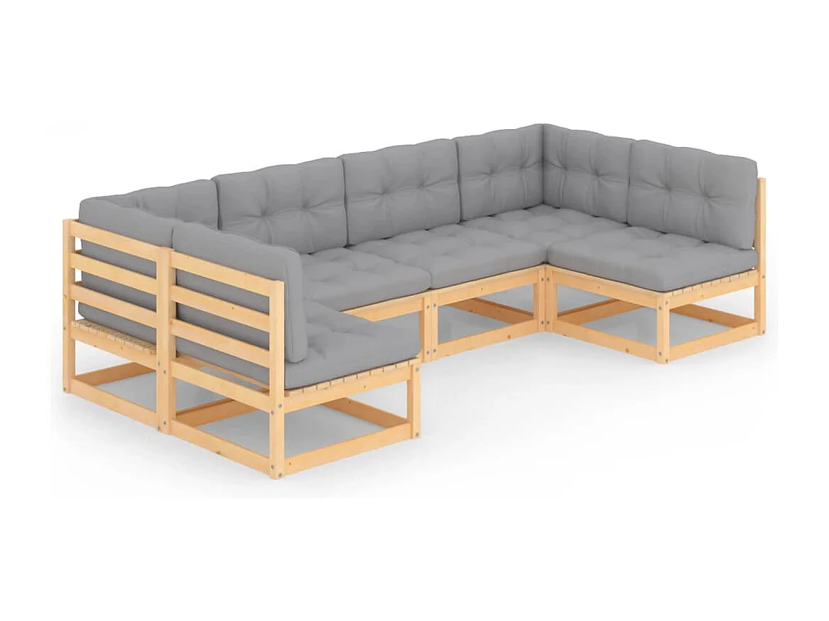 Salon de jardin 6 pcs avec coussins Bois de pin massif