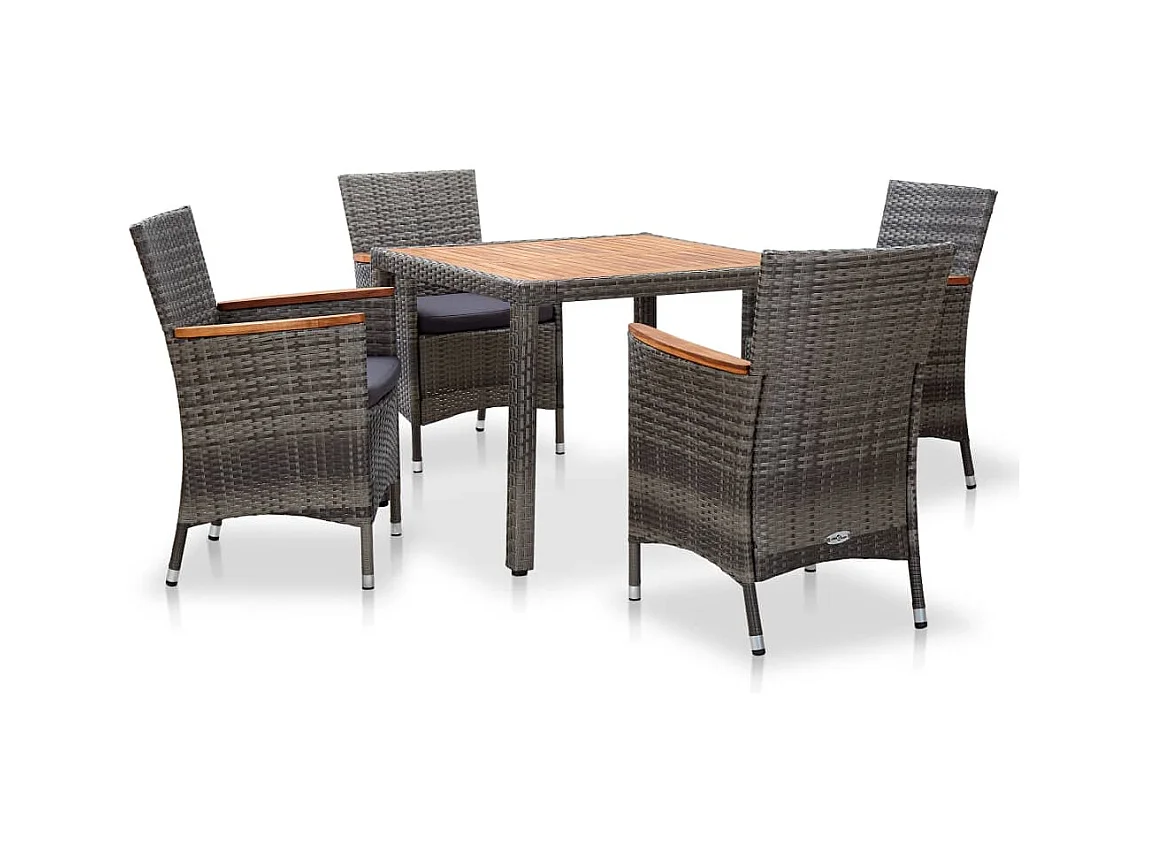 Ensemble à manger de jardin coussins 5pcs Résine tressée Gris