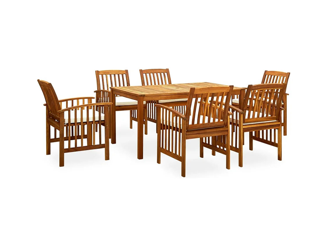Ensemble à manger de jardin 7 pcs avec coussins Acacia solide