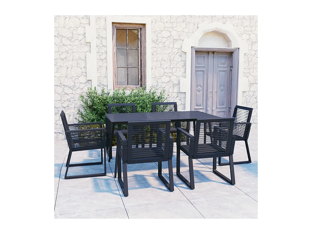 Ensemble à manger d'extérieur 7 pcs Rotin PVC Noir