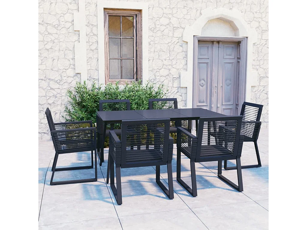 Ensemble à manger d'extérieur 7 pcs Rotin PVC Noir