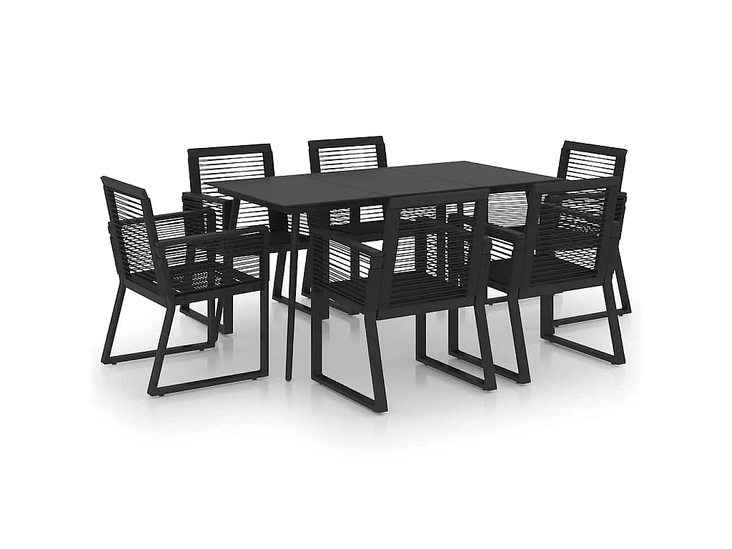 Set da Pranzo da Giardino 7 pz in Rattan PVC Nero