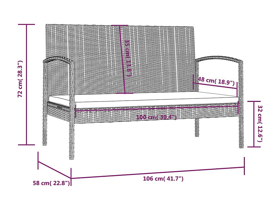 Salon de jardin 8 pcs avec coussins résine tressée gris