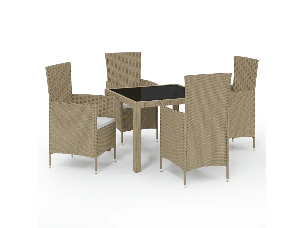 5-tlg. Garten-Essgruppe mit Kissen Poly Rattan Beige