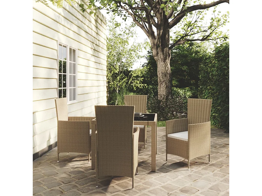 5-tlg. Garten-Essgruppe mit Kissen Poly Rattan Beige
