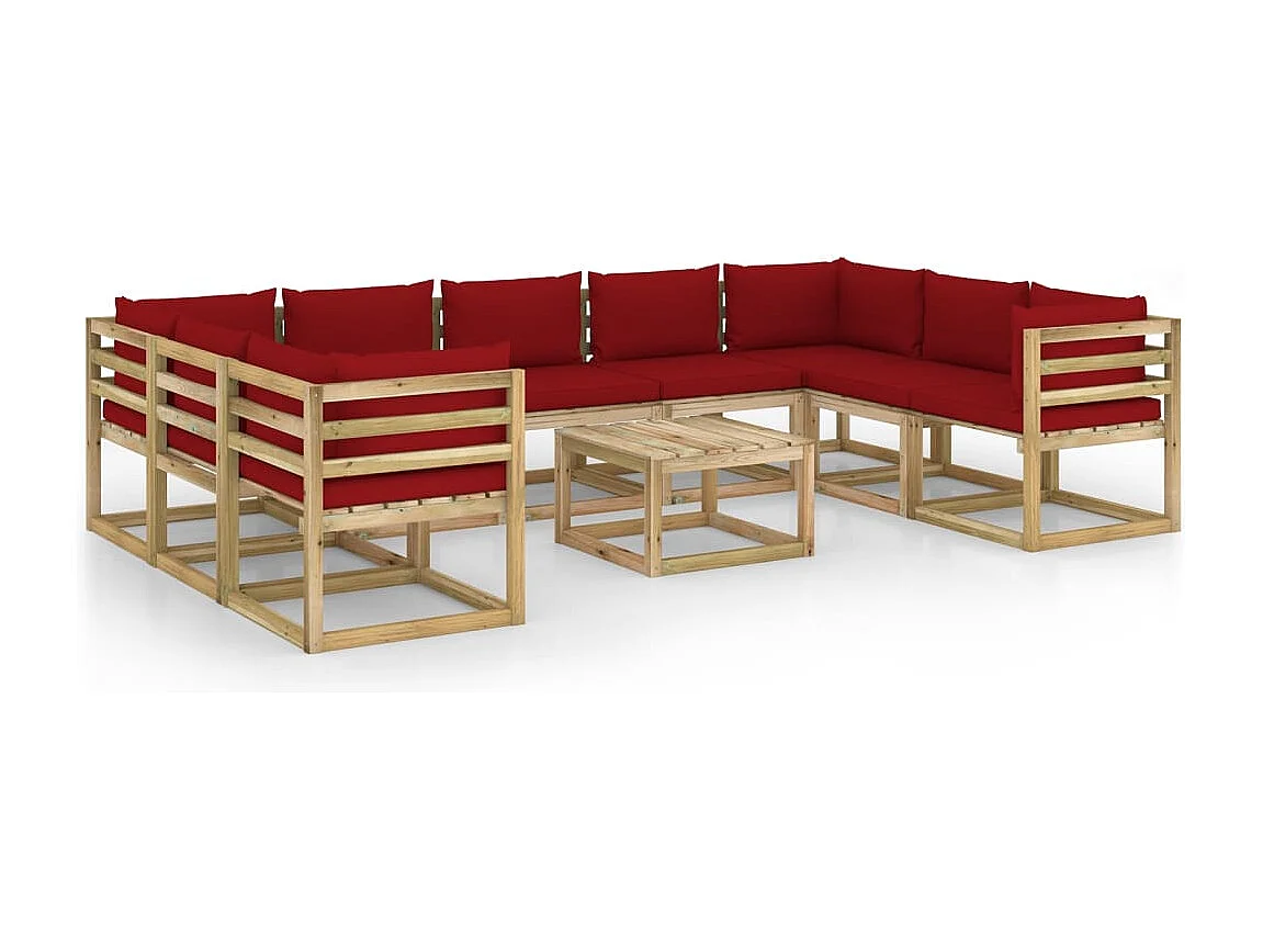 Conj. lounge de jardim 10 pcs com almofadões pinho impregnado