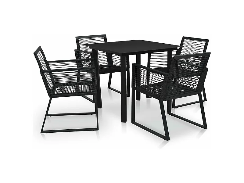 5-tlg. Garten-Essgruppe PVC Rattan Schwarz