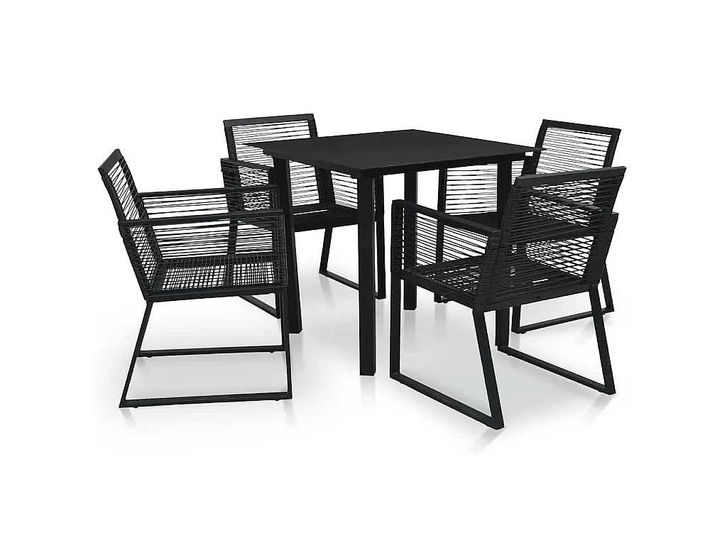 Set da Pranzo da Giardino 5 pz in Rattan PVC Nero