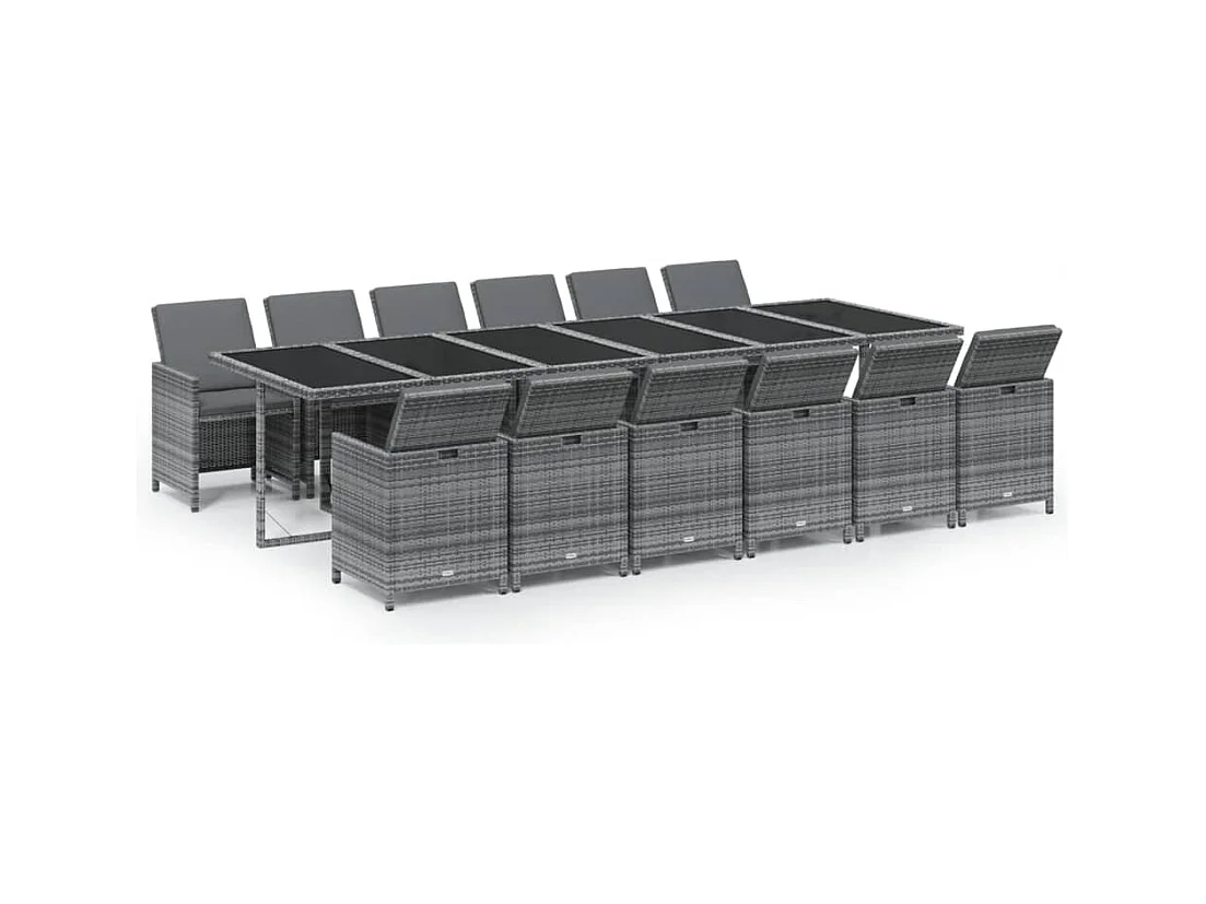 13-tlg. Garten-Essgruppe mit Kissen Poly Rattan Grau