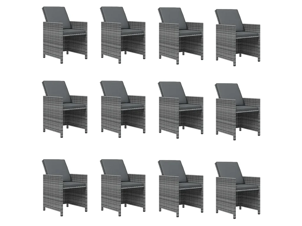 13-delige Tuinset met kussens poly rattan grijs