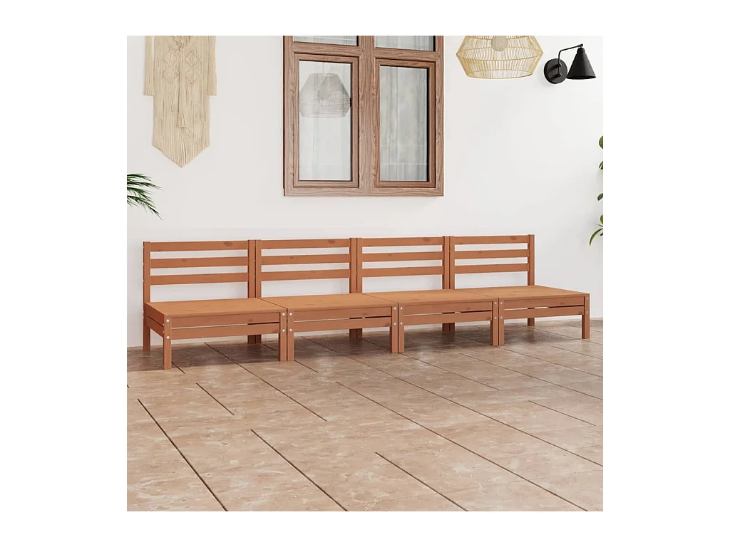 4-delige Loungeset massief grenenhout honingbruin