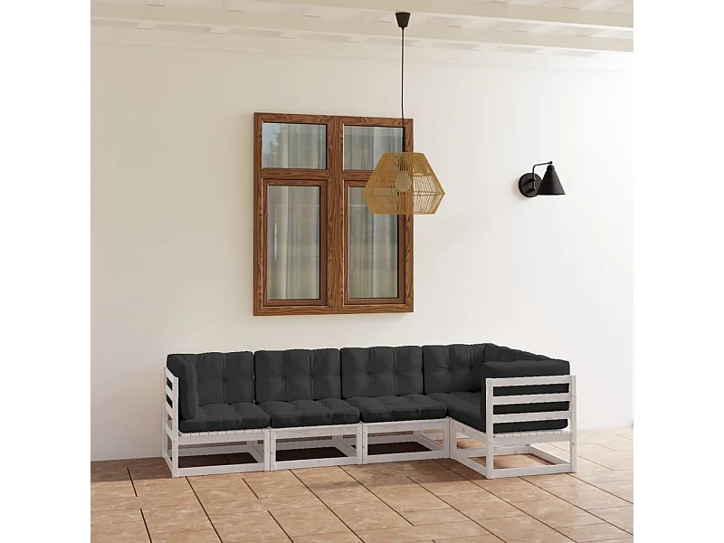 5-delige Loungeset met kussens massief grenenhout