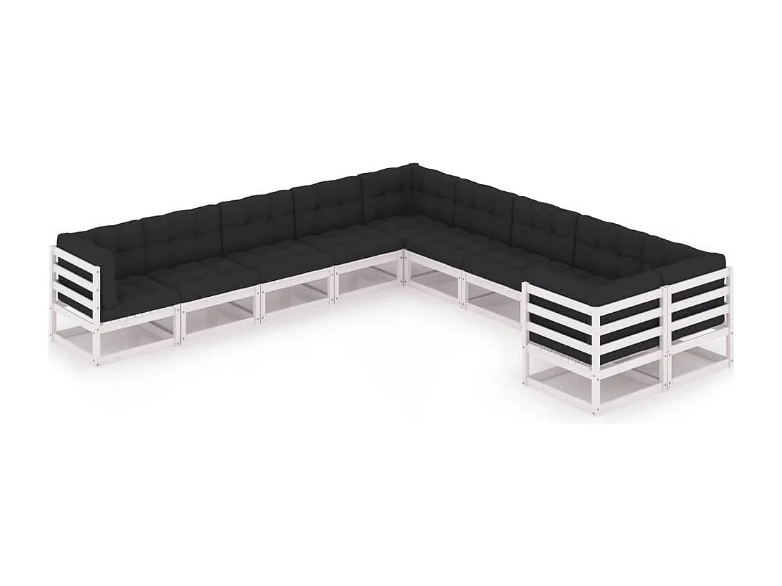 10 pcs conj. lounge de jardim c/ almofadões pinho maciço branco