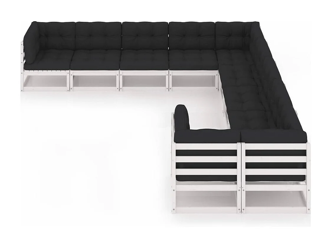 10 pcs conj. lounge de jardim c/ almofadões pinho maciço branco