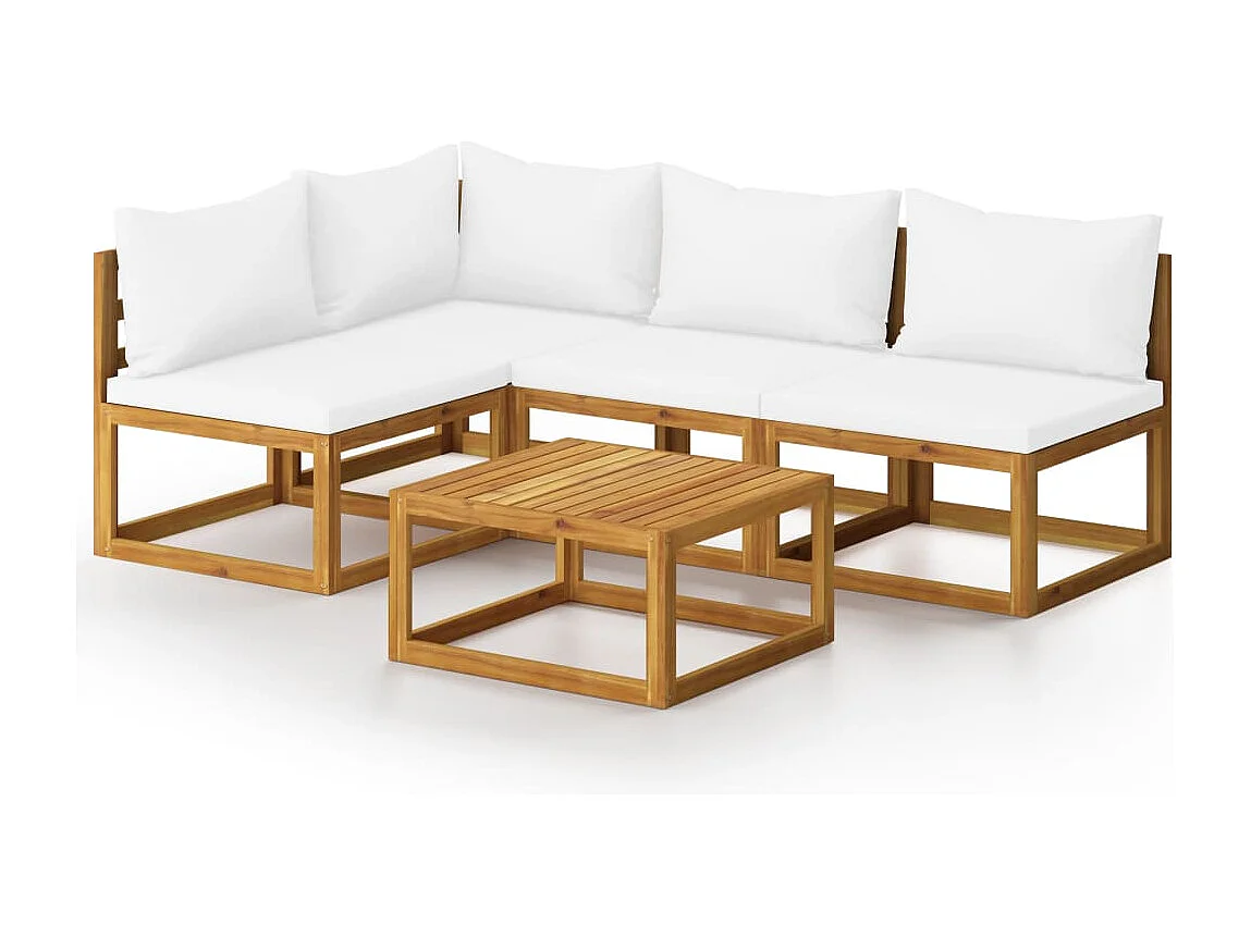 Set Divani da Giardino 5 pz con Cuscini Crema Massello Acacia