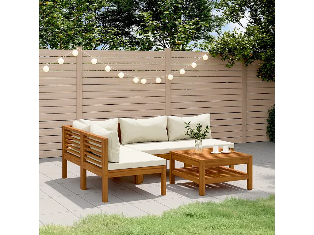 Salon de jardin 5 pcs avec coussin crème Bois d'acacia solide