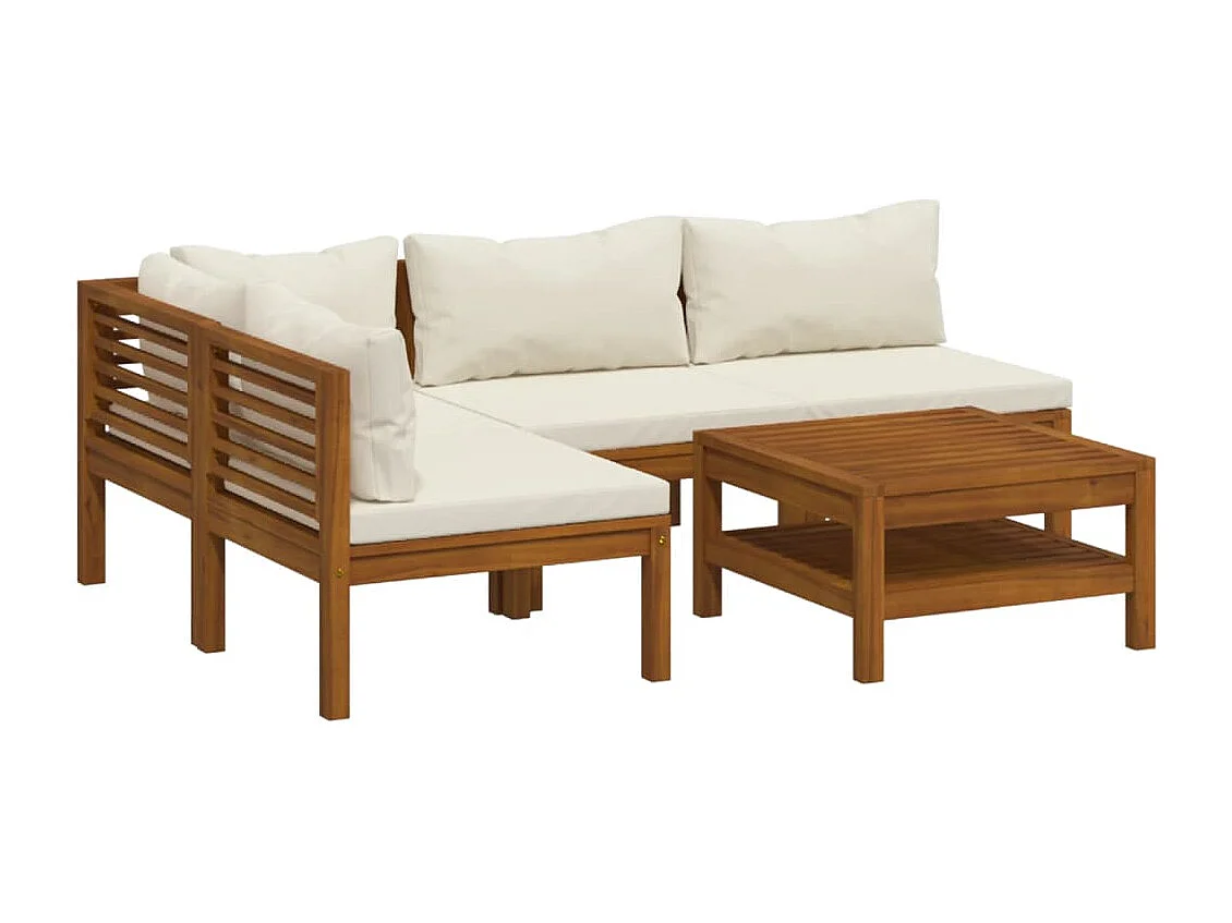 Salon de jardin 5 pcs avec coussin crème Bois d'acacia solide