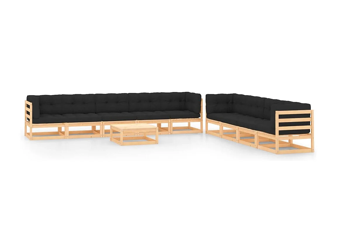 Salon de jardin 10 pcs avec coussins anthracite Pin massif
