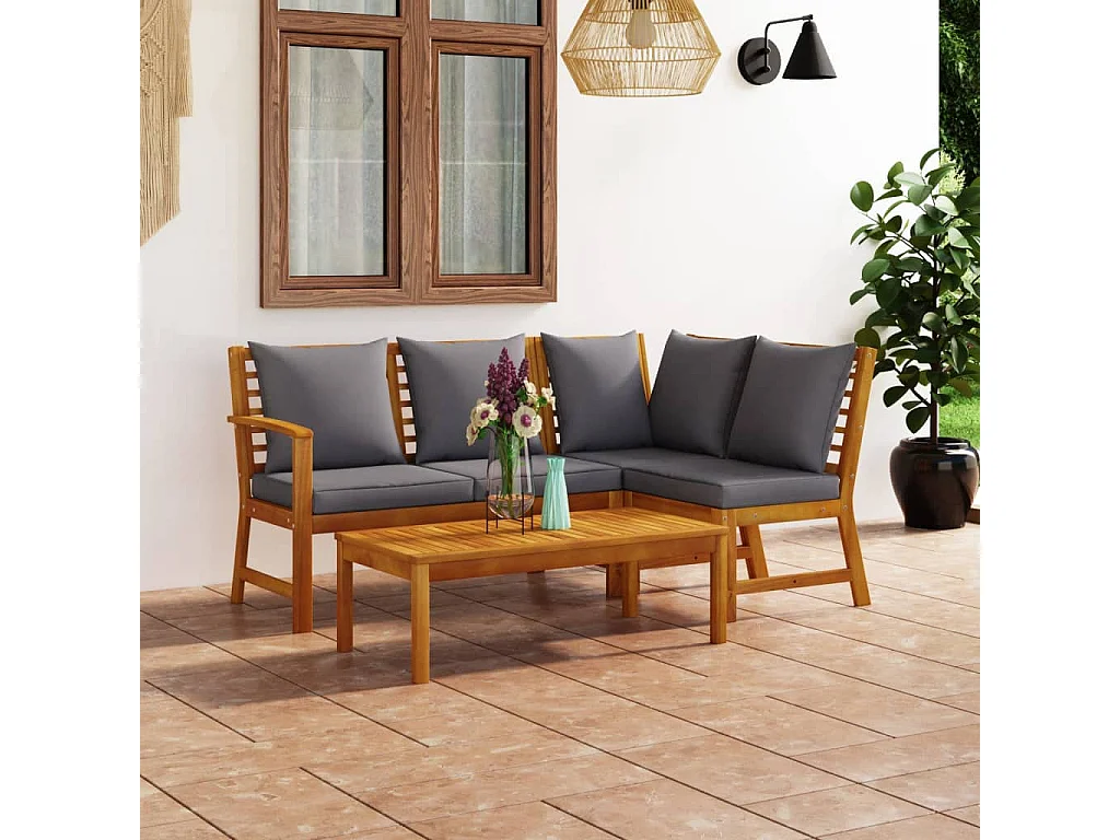 Salon de jardin 4 pcs avec coussin Bois d'acacia solide