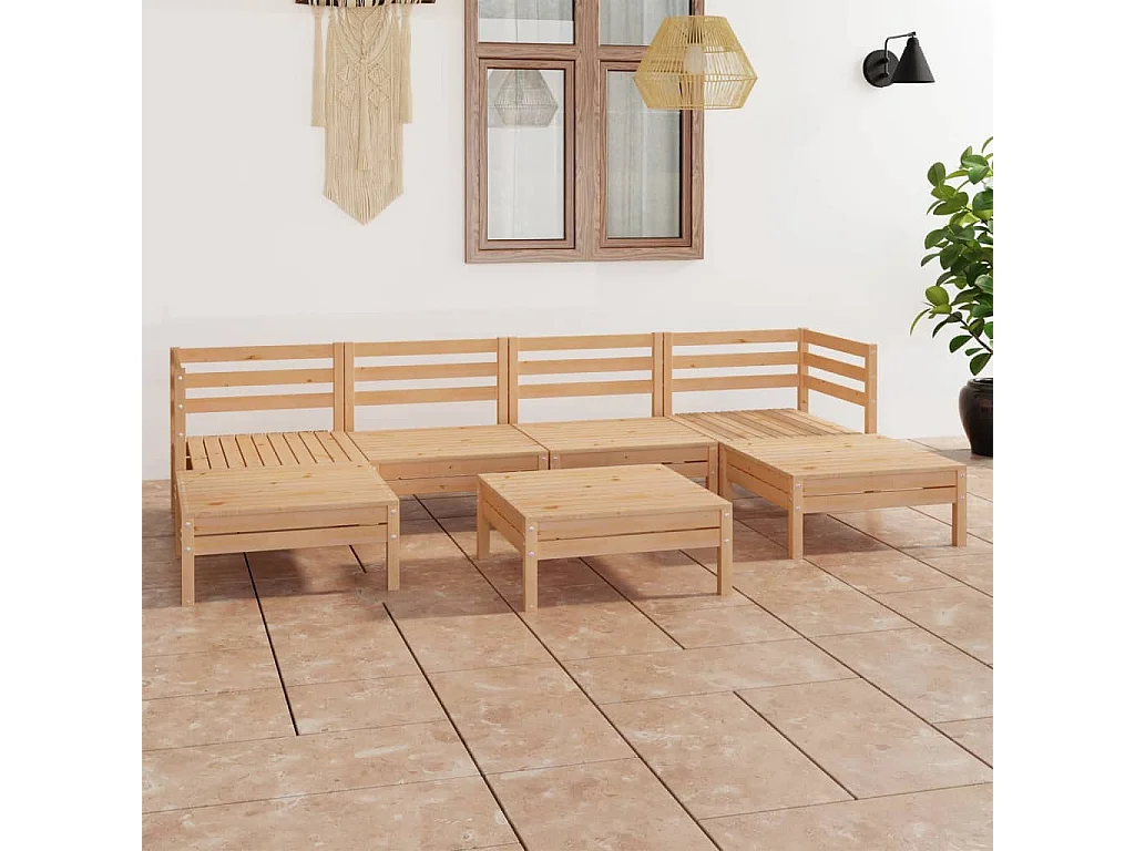 Set Salotto da Giardino 7 pz in Legno Massello di Pino