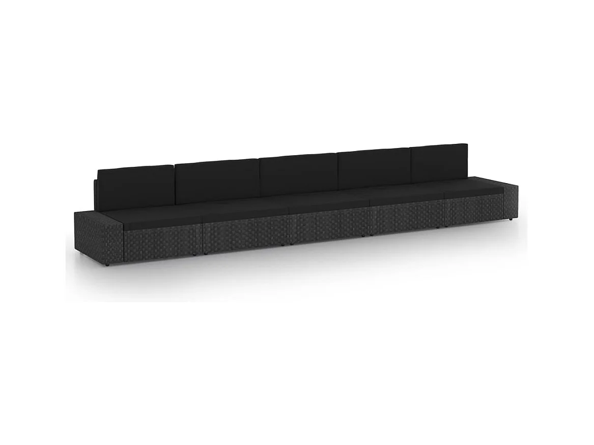 5-delige Loungeset met kussens poly rattan zwart