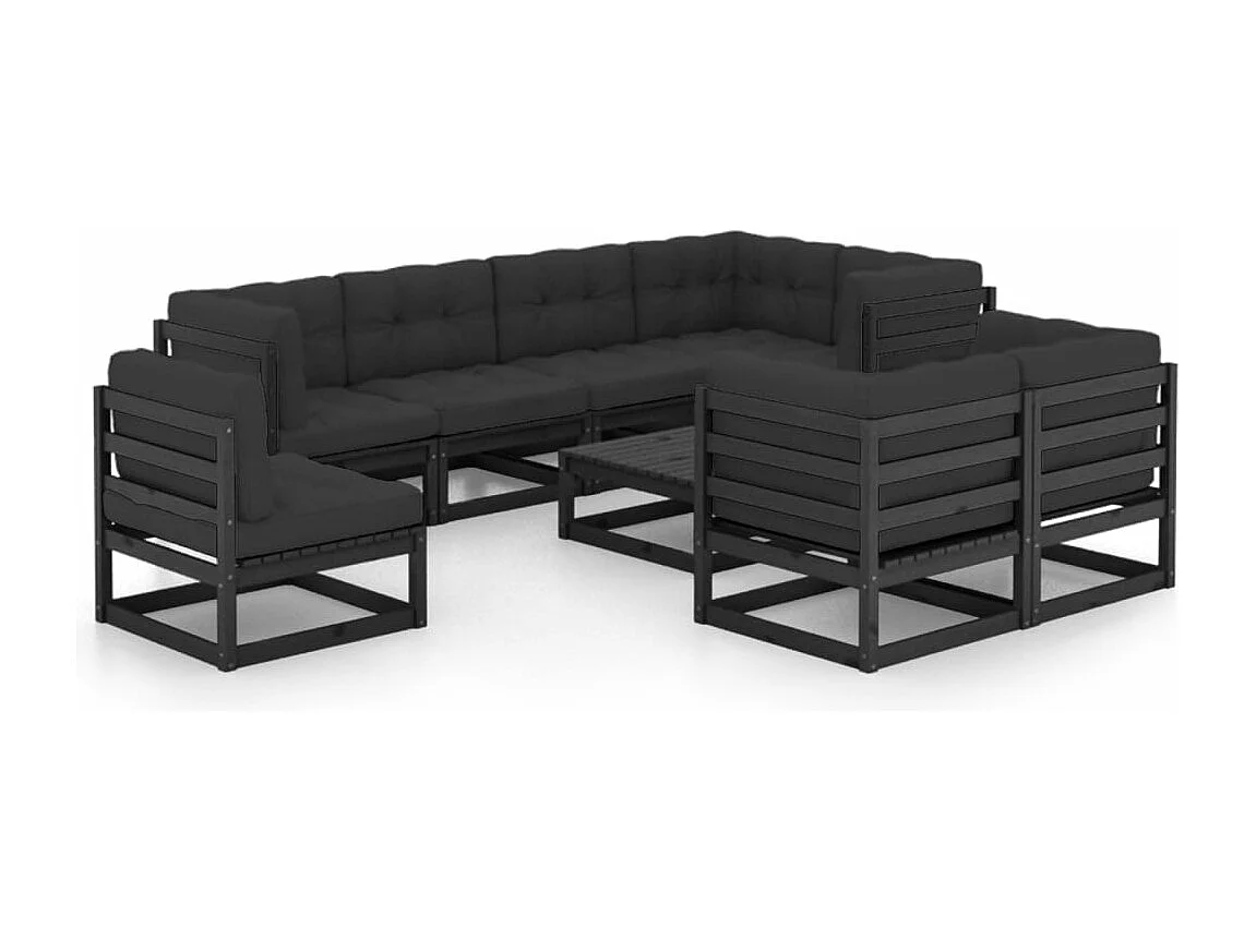 9-tlg. Garten-Lounge-Set mit Kissen Massivholz Kiefer
