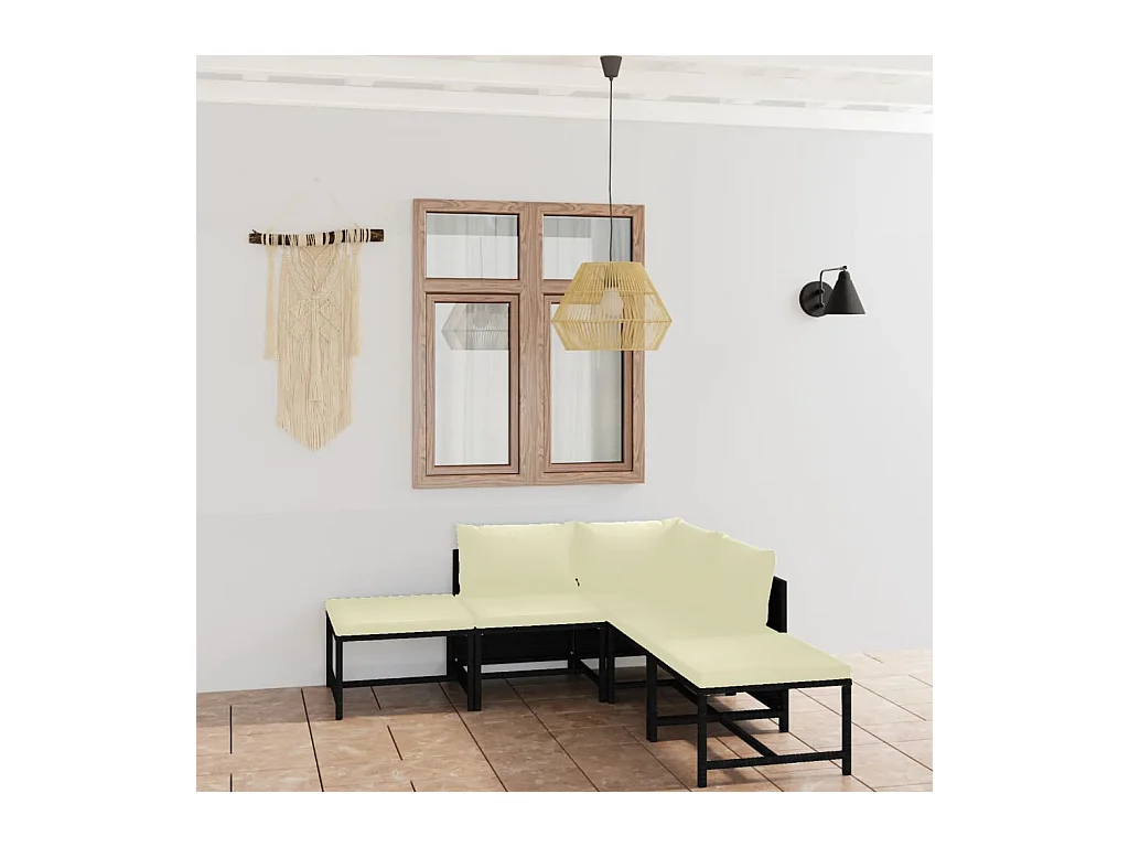 Set de muebles de jardín 6 pzas y cojines ratán sintético negro