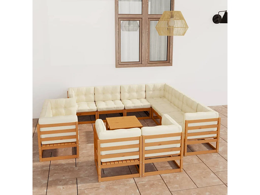 Set Salotto Giardino e Cuscini 12 pz Legno Massello Pino Ambra