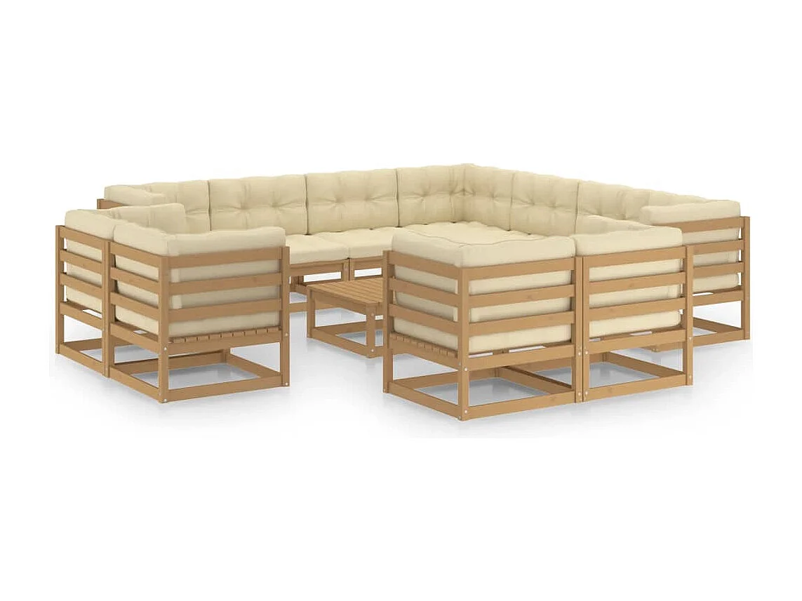 Set Salotto Giardino e Cuscini 12 pz Legno Massello Pino Ambra