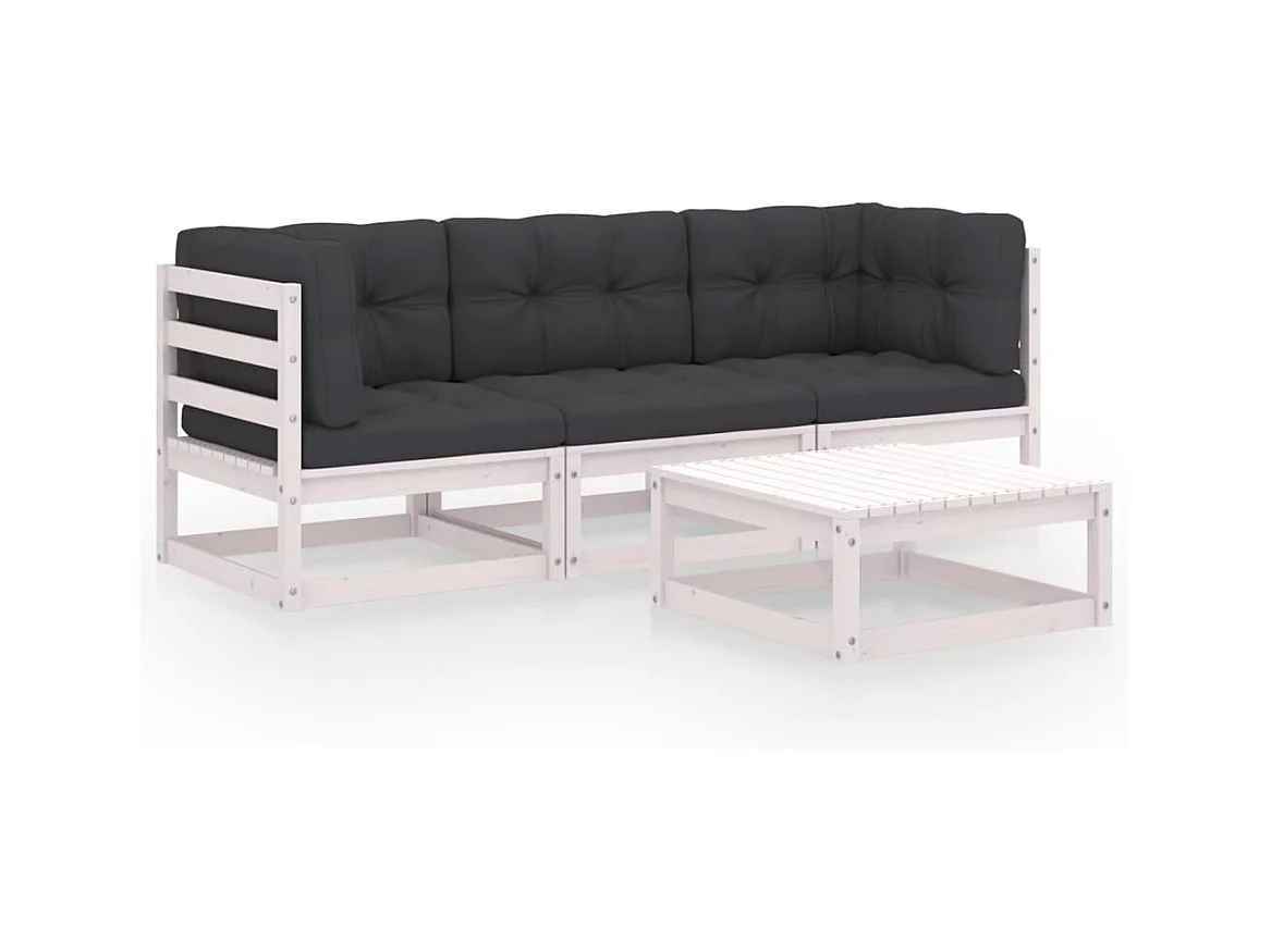 Salon de jardin 4 pcs avec coussins Bois de pin massif