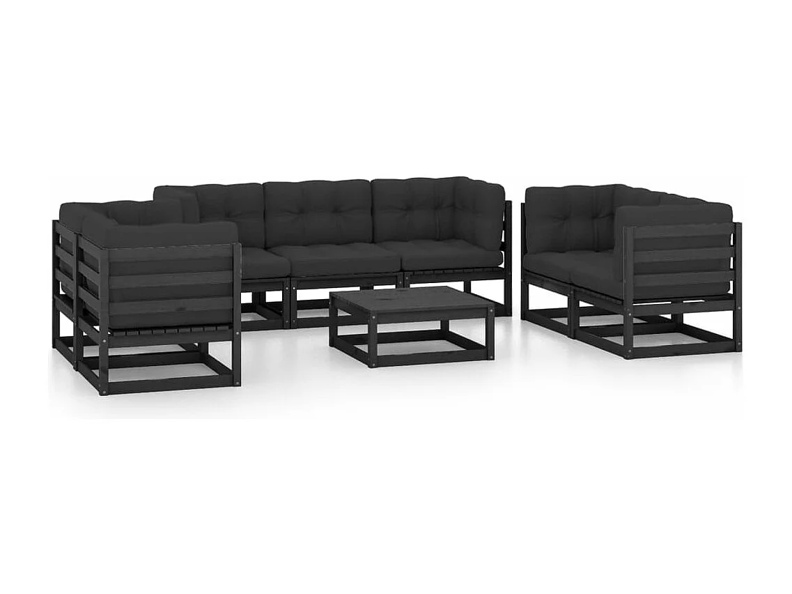 Salon de jardin 8 pcs avec coussins Bois de pin massif