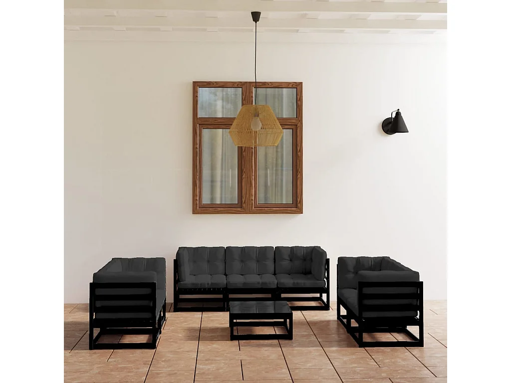 Salon de jardin 8 pcs avec coussins Bois de pin massif