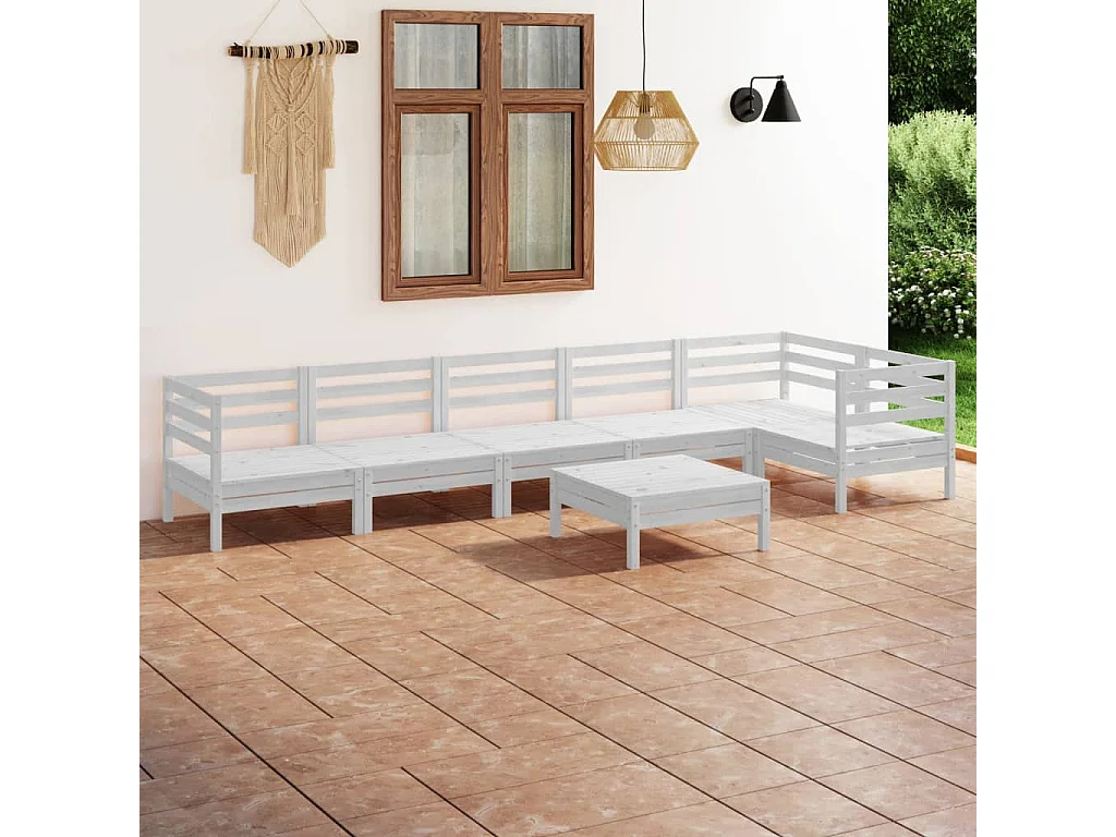 Salon de jardin 7 pcs Bois de pin massif Blanc