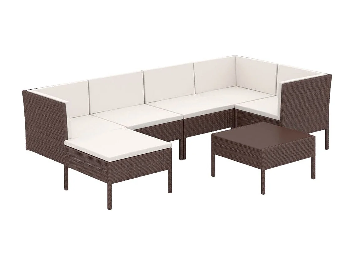 7 pcs conjunto lounge jardim c/ almofadões vime PE castanho