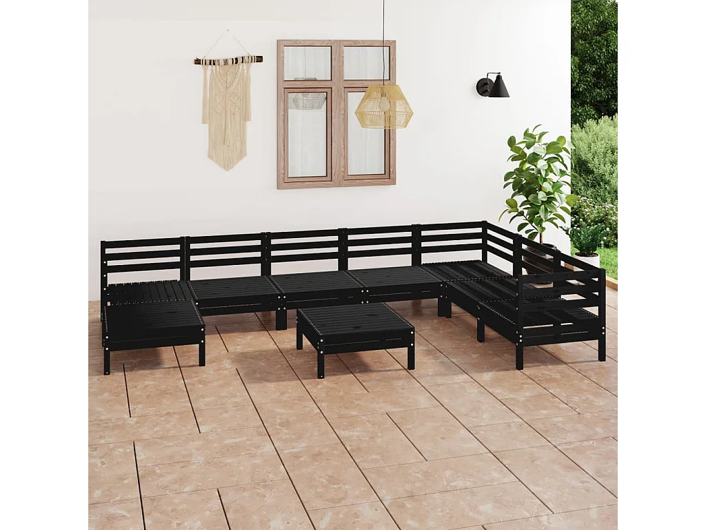 9-tlg. Garten-Lounge-Set Massivholz Kiefer Schwarz