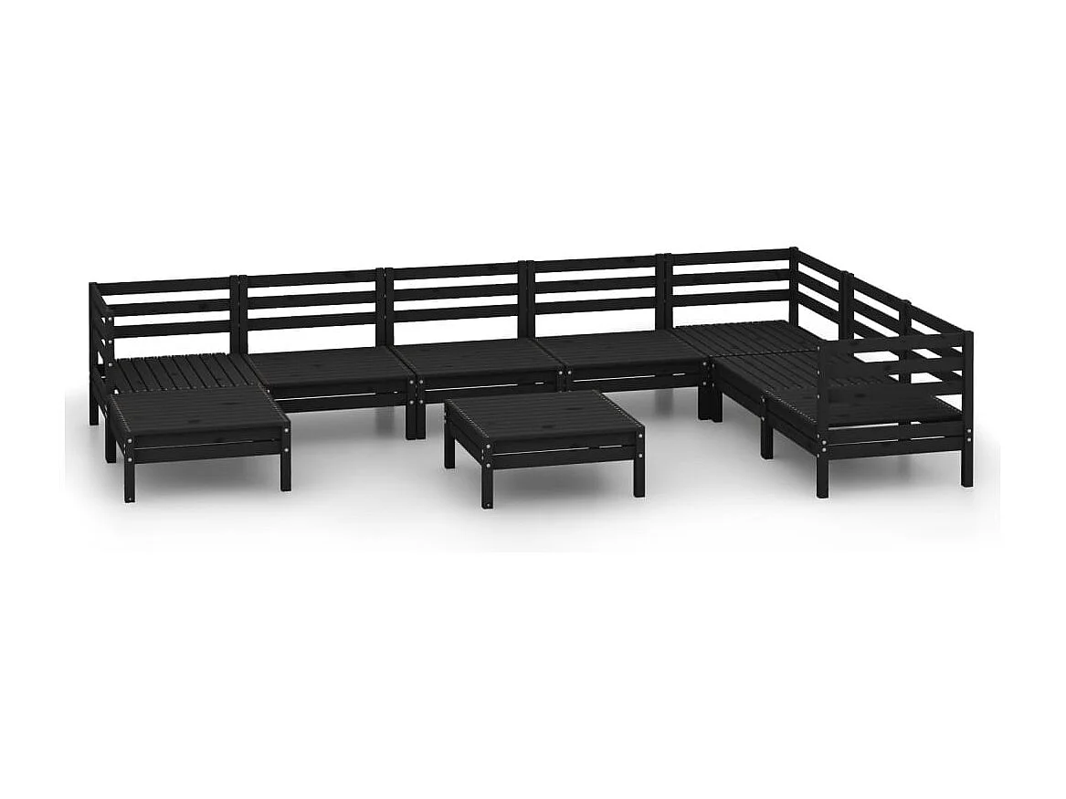 9-tlg. Garten-Lounge-Set Massivholz Kiefer Schwarz
