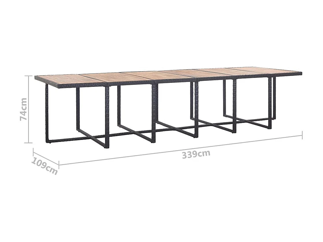 Ensemble à manger d'extérieur 17 pcs avec coussins Rotin Noir