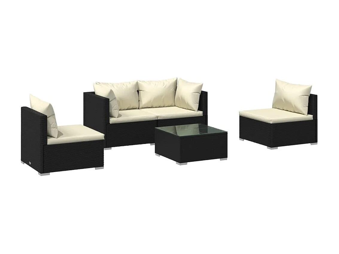 Salon de jardin 5 pcs avec coussins Résine tressée Noir