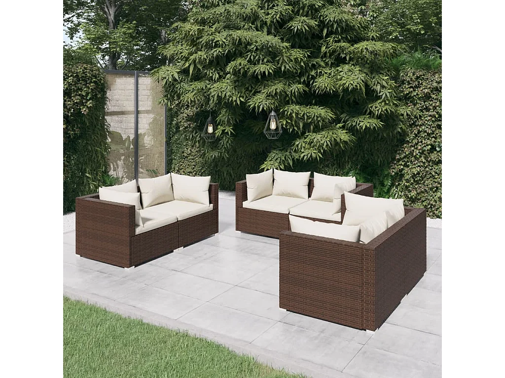 6-tlg. Garten-Lounge-Set mit Kissen Poly Rattan Braun