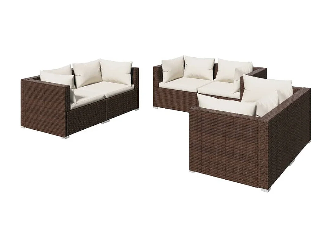 6-tlg. Garten-Lounge-Set mit Kissen Poly Rattan Braun