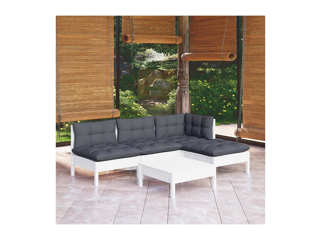 5-delige Loungeset met kussens grenenhout wit