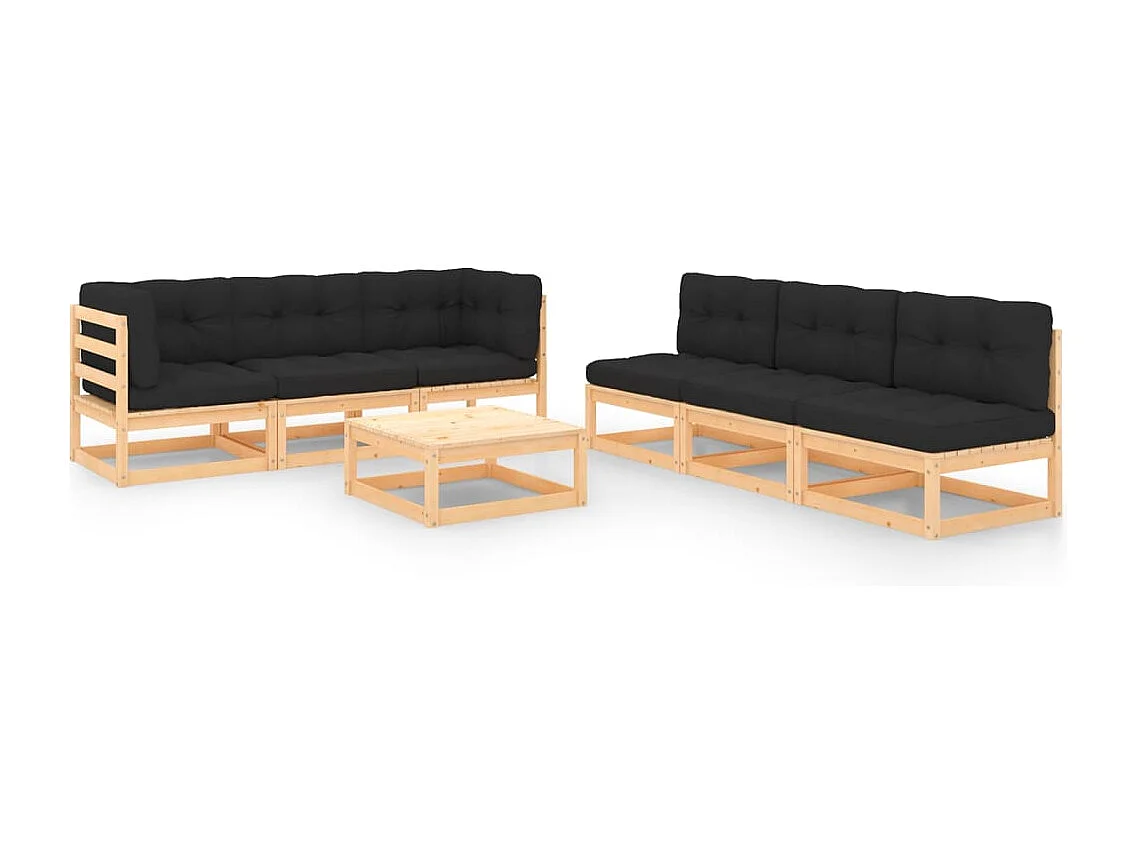 7-delige Loungeset met kussens massief grenenhout