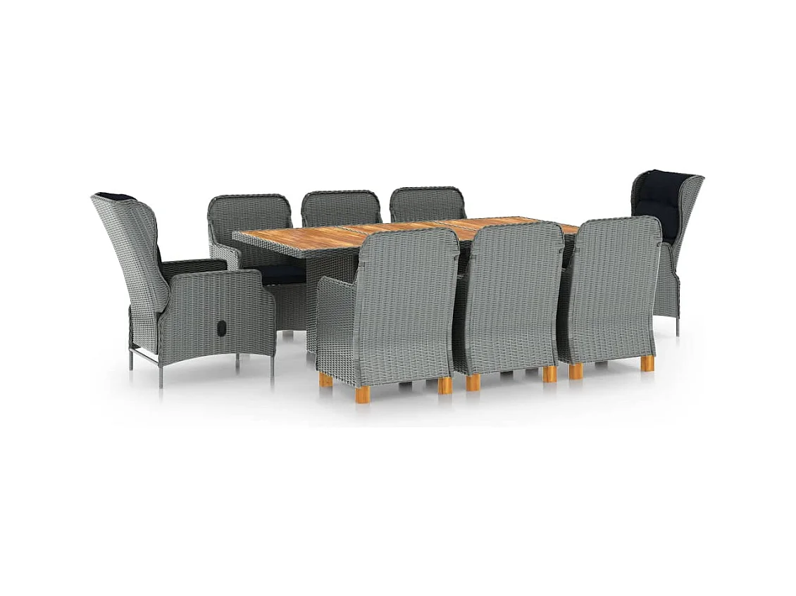 Ensemble à manger 9 pcs avec coussins résine tressée gris clair