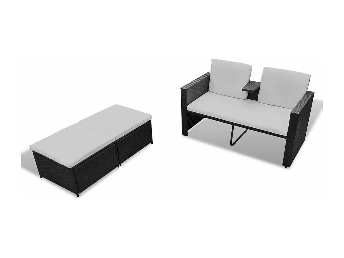 Set muebles de jardín 4 piezas y cojines ratán sintético negro