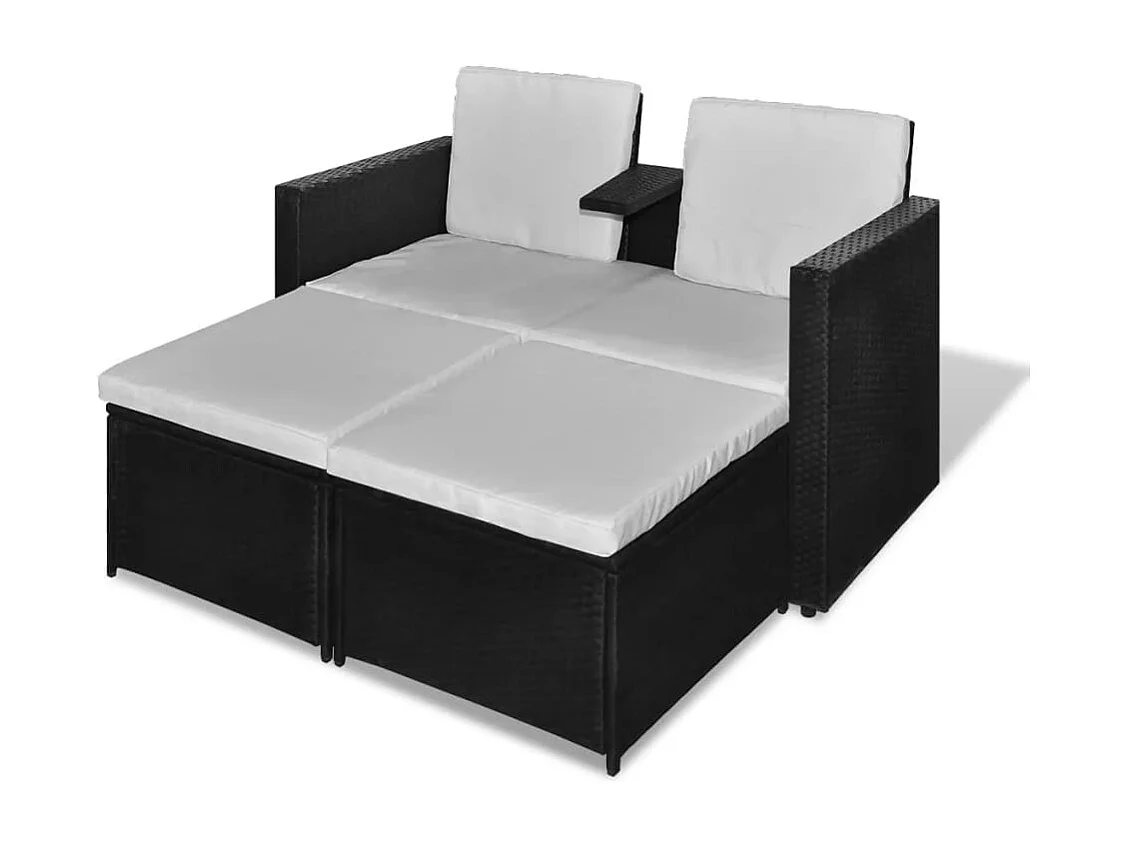 4-delige Loungeset met kussens poly rattan zwart